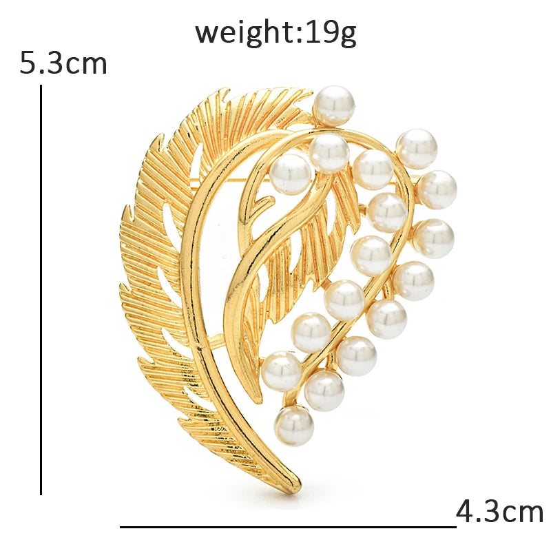 Curved Leaf and Pearlescent Spray Brooch