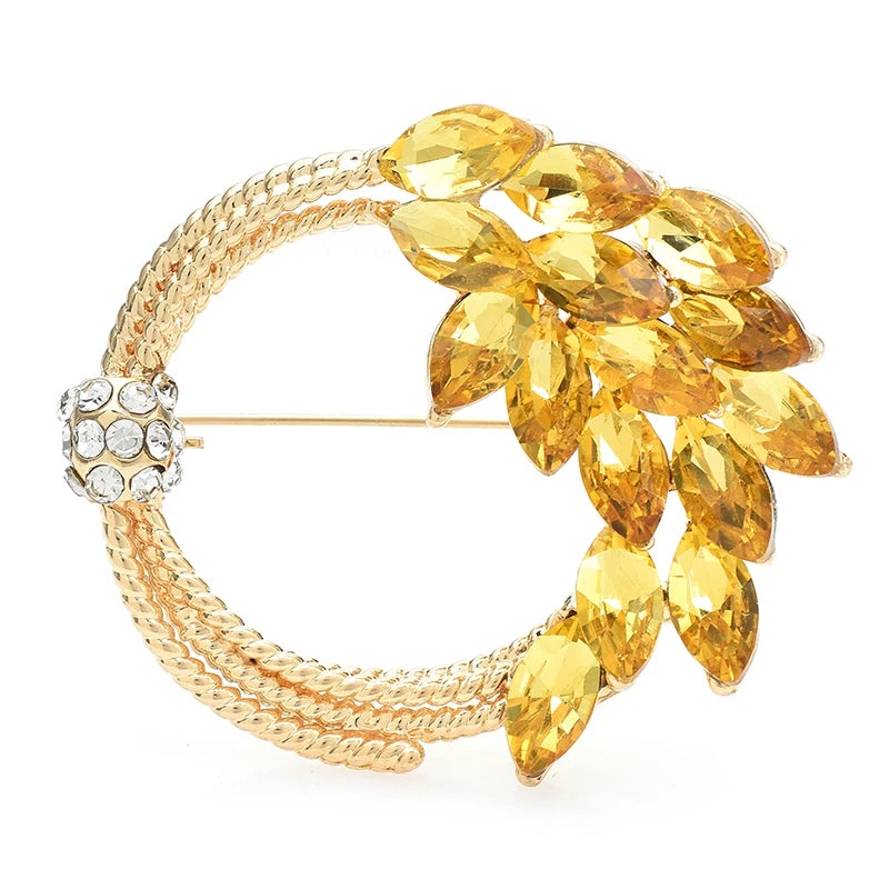 Jeweled Wheat Circle Brooch