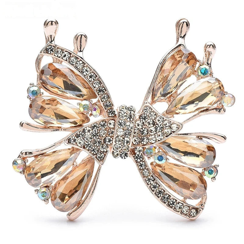 Jeweled Openwork Butterfly Brooch — Champagne