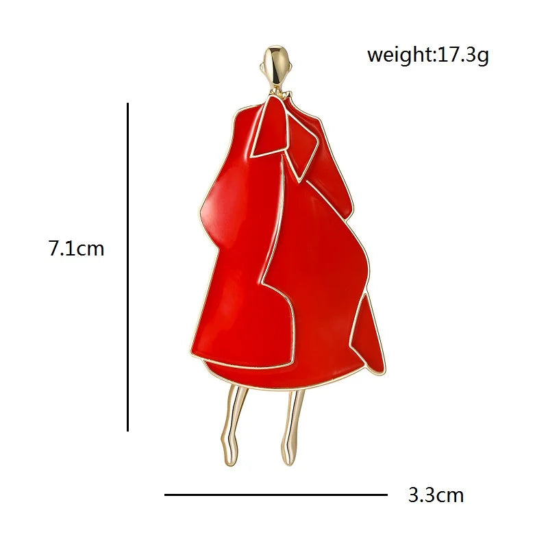 Modern Woman in Enamel Coat Brooch — dimensions