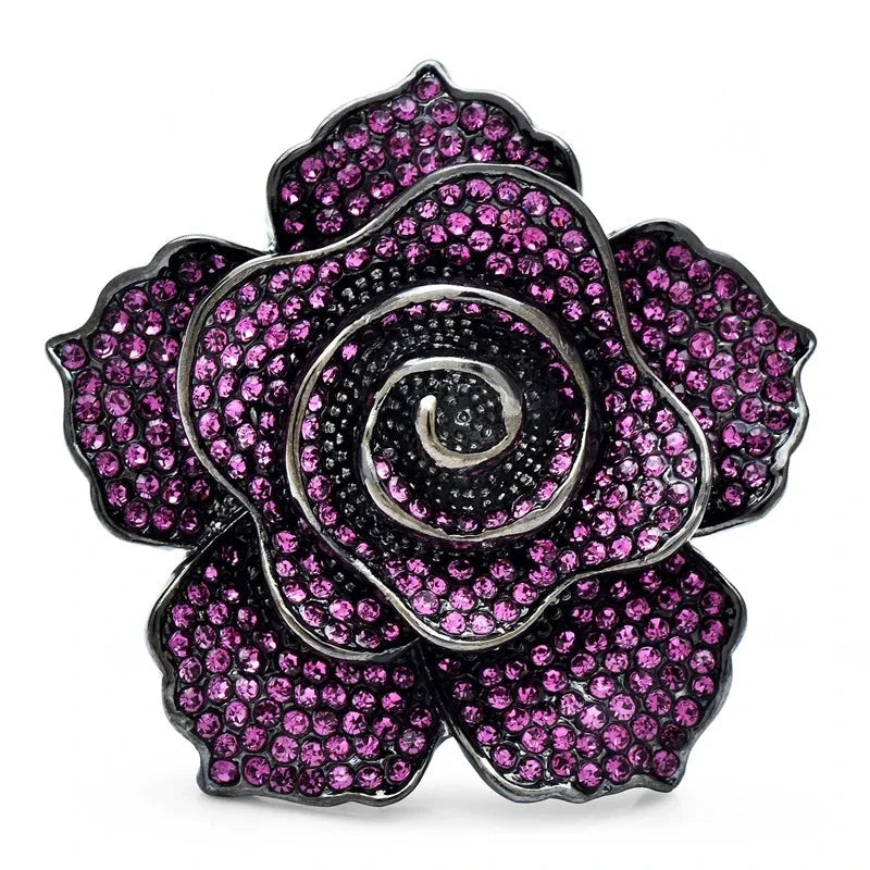 Spiral Rhinestone Rose Brooch — Purple