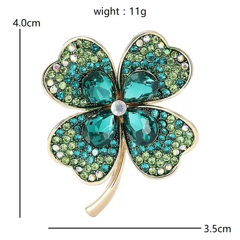Jeweled Floral and Clover Motif Brooch