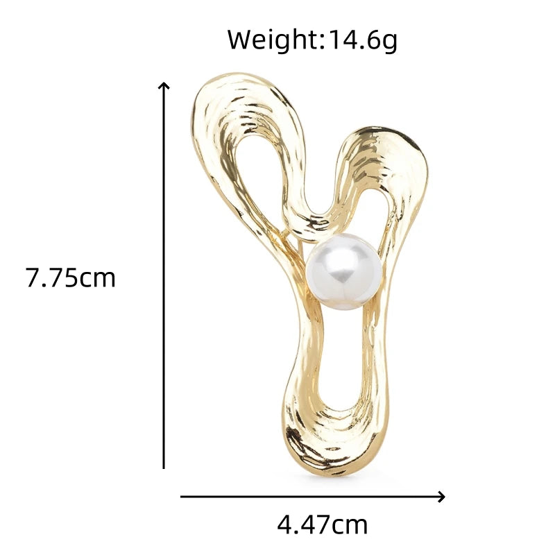 Sculptural Looped Ribbon with Pearl-Look Center Brooch — dimensions