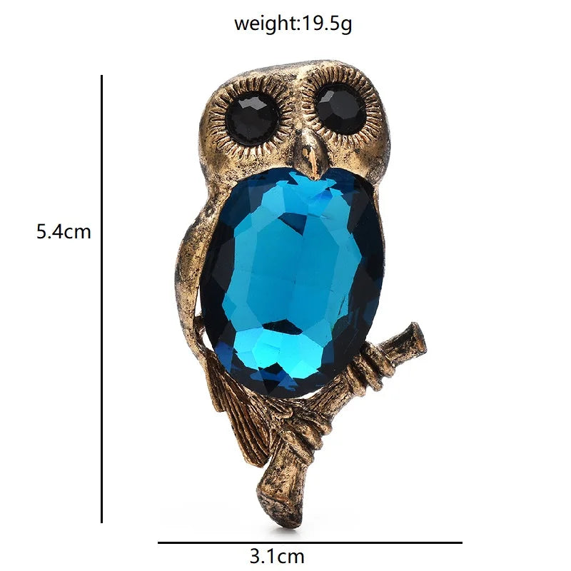 Faceted Owl on Branch Brooch dimensions and weight