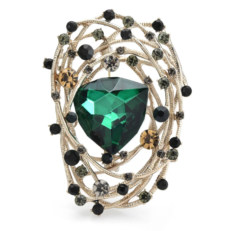 Jeweled Spiral Oval Brooch