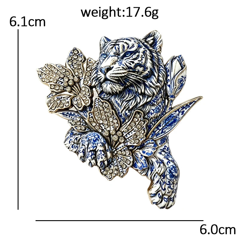 Tiger with Butterflies and Flowers Brooch
