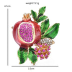 Pink Pomegranate with Flower and Leaves Brooch — dimensions