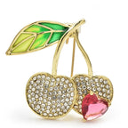 Sparkling Cherry Pair with Heart Accent Brooch original white background product photo