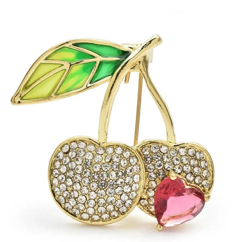 Sparkling Cherry Pair with Heart Accent Brooch original white background product photo