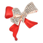 Red Enamel Bow with Rhinestone Loops Brooch — Red Enamel Bow