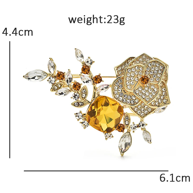 Ornate Rose with Faceted Floral Spray Brooch