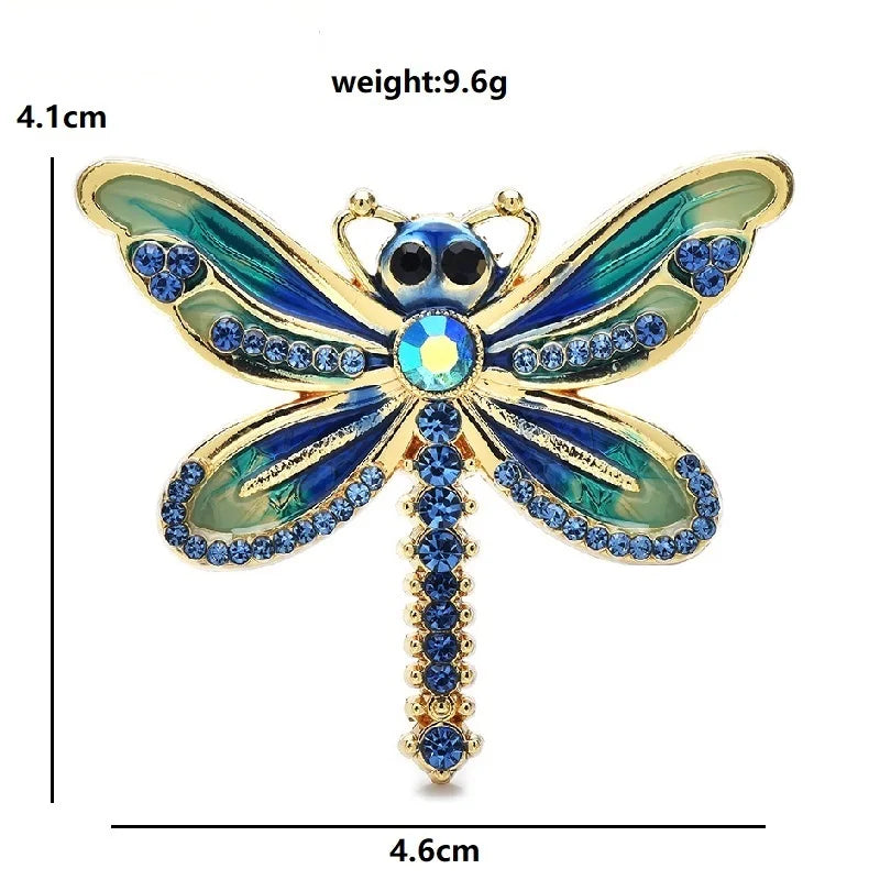 Colorful Enamel Dragonfly with Rhinestone Tail Brooch — dimensions