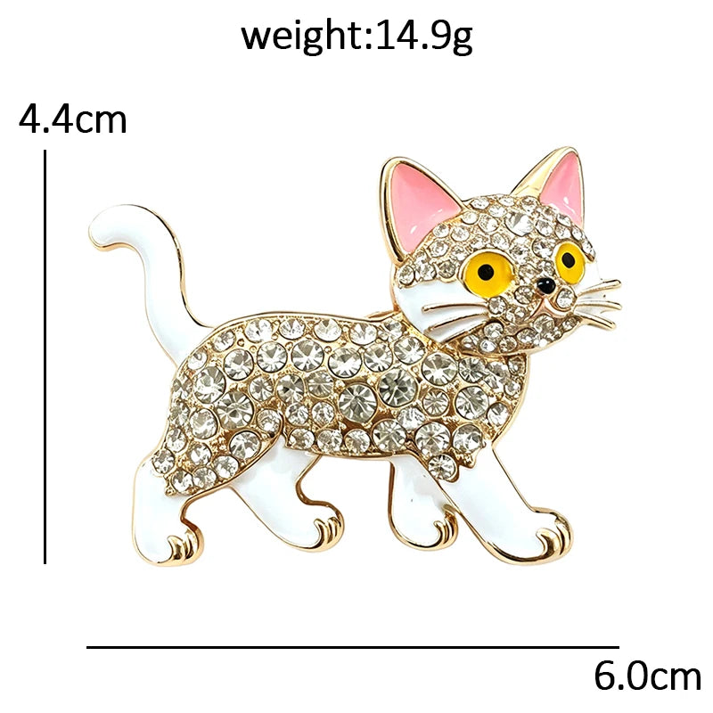 Walking Cat with Rhinestone Body Brooch