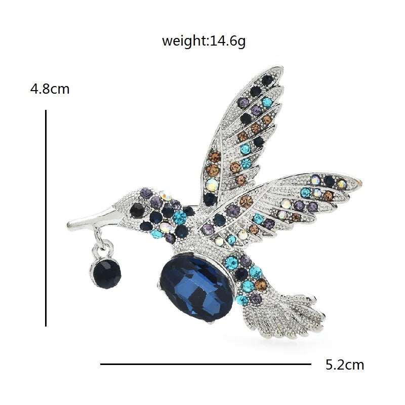 Faceted Hummingbird in Flight Brooch — dimensions