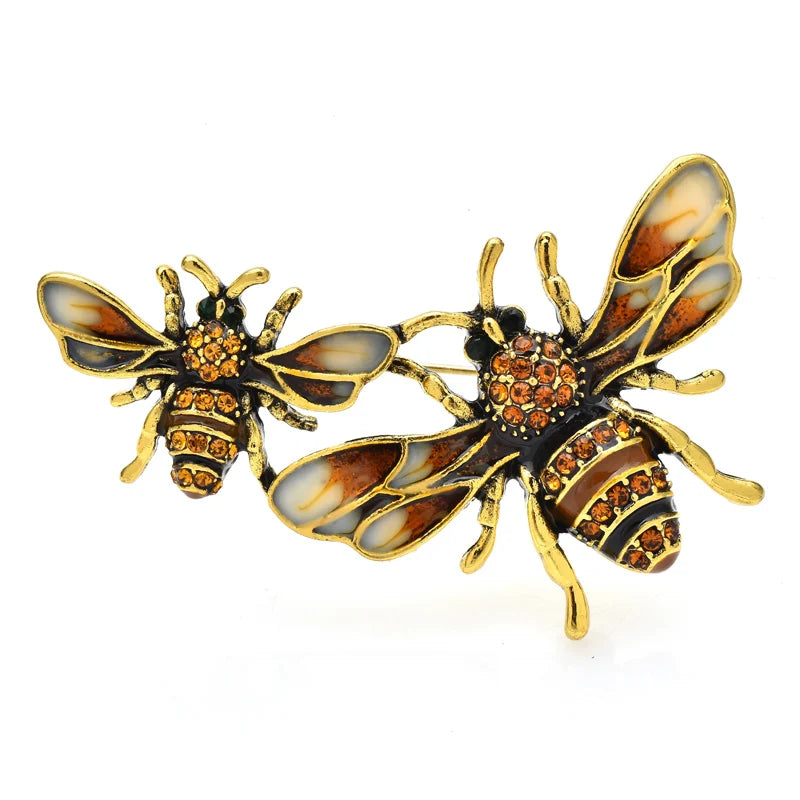 Enamel Jeweled Bee Duo Brooch