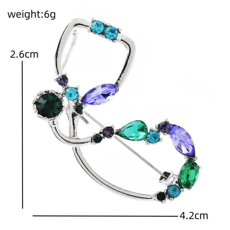 Jeweled Stethoscope with Colorful Stone Accents Brooch — dimensions