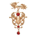 Ornate Deer Head with Red Drop Brooch — Gold & Red