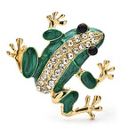 Green Enamel Frog with Rhinestone Stripe Brooch — Green Frog