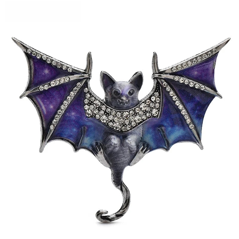 Patterned Enamel Bat with Rhinestones Brooch — Purple