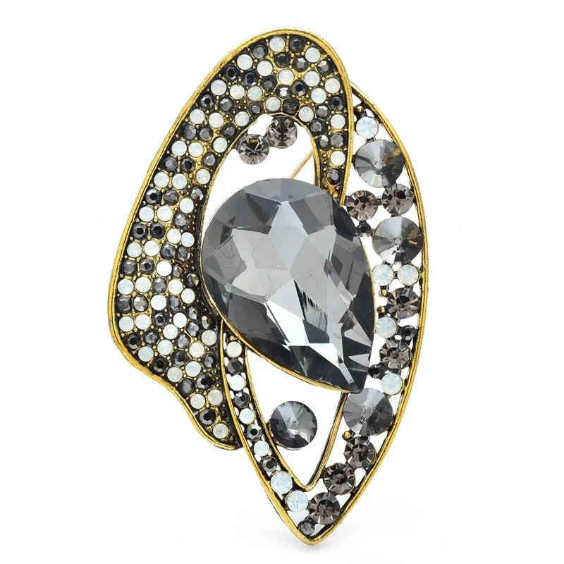 Geometric Teardrop with Faceted Center Brooch — Gray
