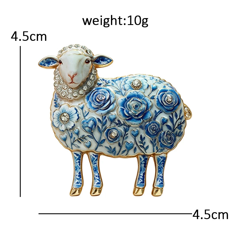 Rose-Patterned Standing Sheep Brooch
