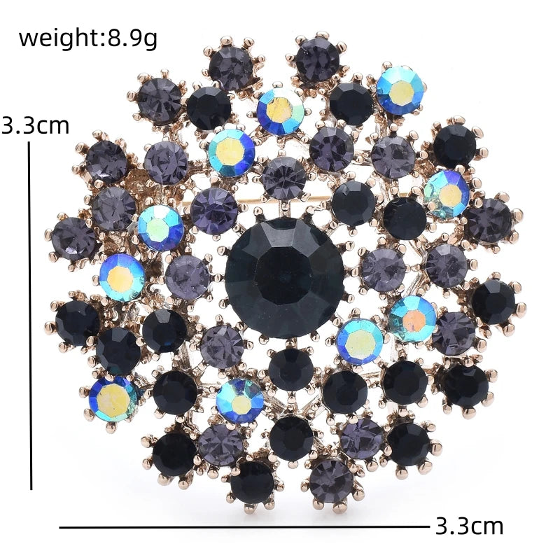 Rhinestone Dandelion Flower with Faceted Center Brooch — dimensions