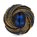 Vintage-Style Faceted Oval with Braided Frame Brooch — Blue