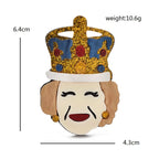 Smiling Queen with Glitter Crown Acrylic Brooch — dimensions