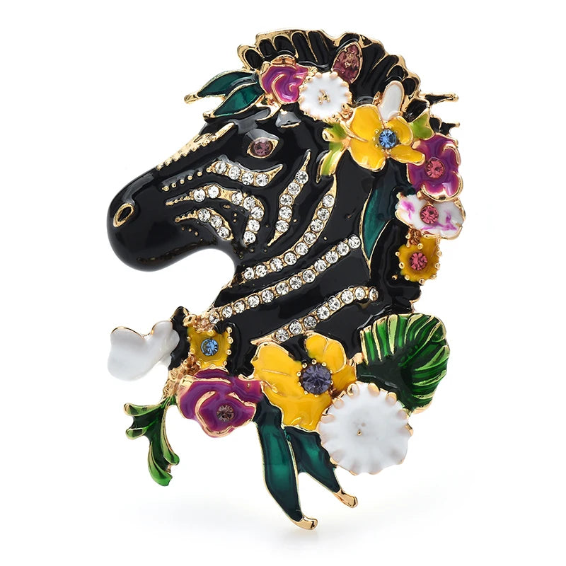Floral Zebra Head Brooch — Multicolor