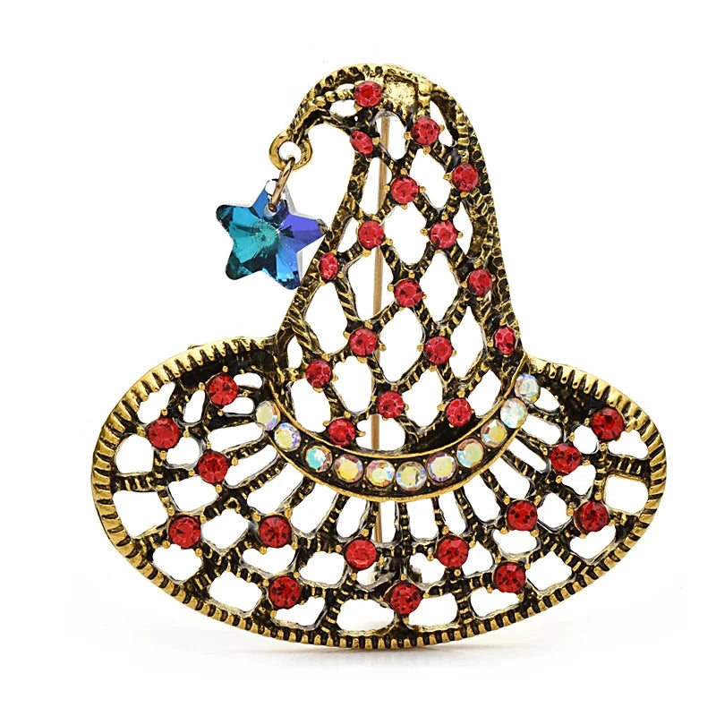Openwork Witch Hat with Star Charm Brooch original white background product photo