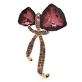 Faceted Bow with Rhinestone Ribbon Tails Brooch — Burgundy