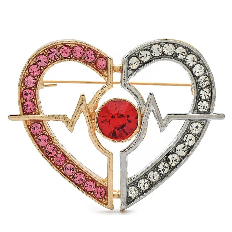 Heartbeat Heart with Red Faceted Stone Brooch — Heartbeat Heart