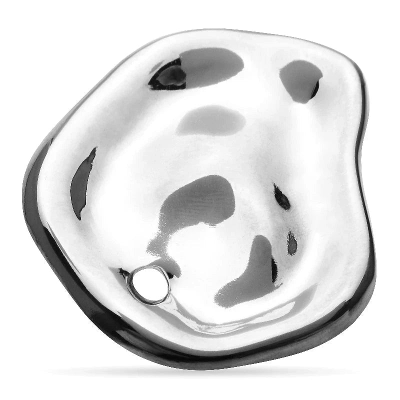 Sculptural Organic Disc Stainless Steel Brooch — Silver