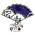 Purple Enamel Fan with Rhinestone Flower Dangles Brooch original variant product photo