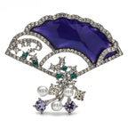 Purple Enamel Fan with Rhinestone Flower Dangles Brooch original variant product photo