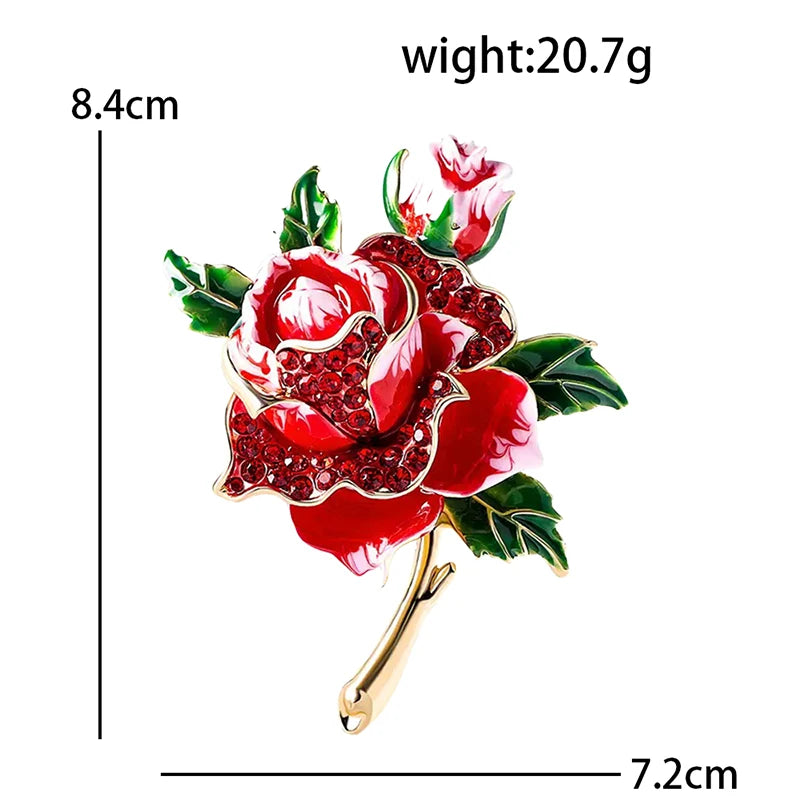 Red Enamel Rose Bouquet Brooch — dimensions