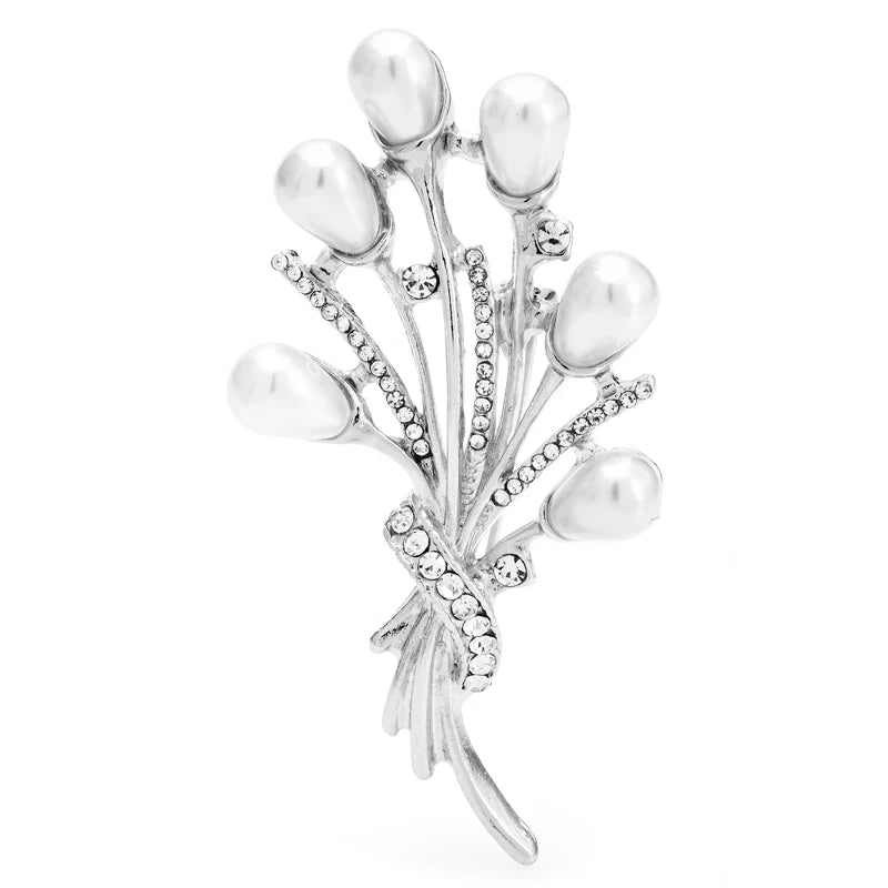 Pearl-Look Flower Bud Bouquet Brooch