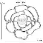 Openwork Rose with Pearl-Look Center Brooch — dimensions