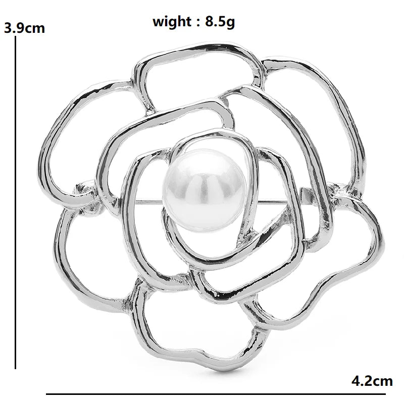 Openwork Rose with Pearl-Look Center Brooch — dimensions
