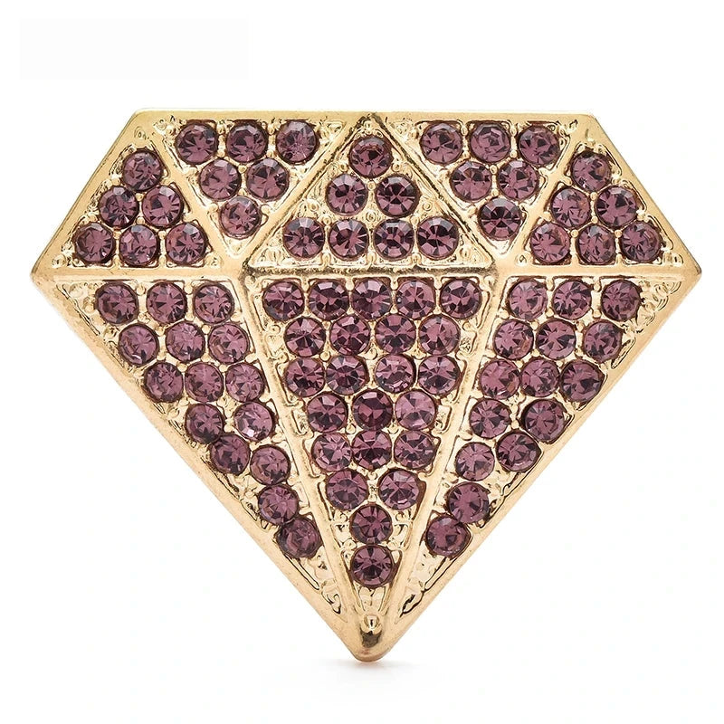 Rhinestone Diamond Silhouette Brooch — Gold & Purple