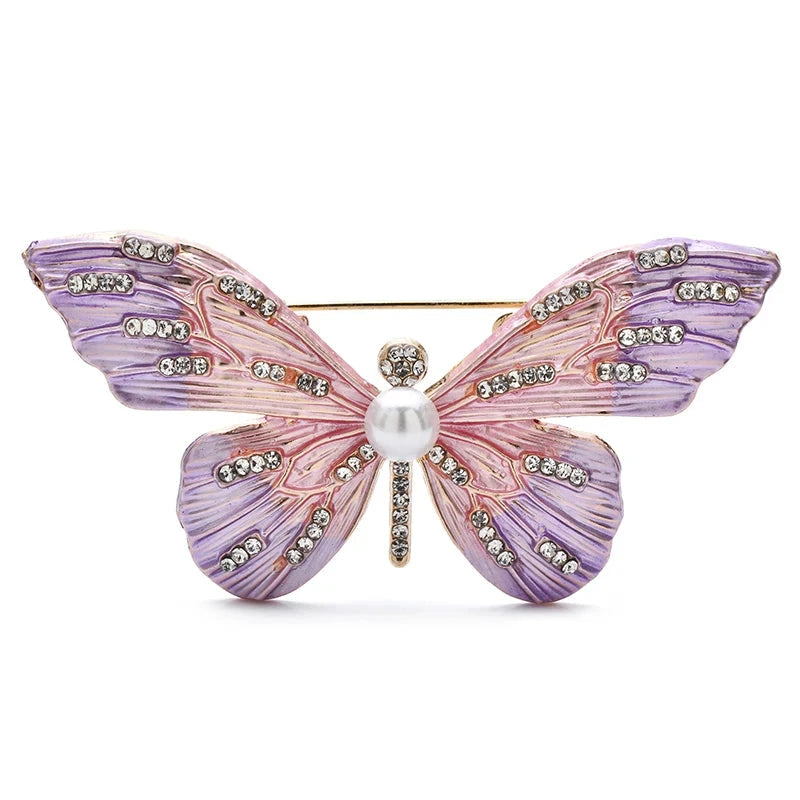Enamel Butterfly with Sparkling Wing Stripes Brooch — Purple