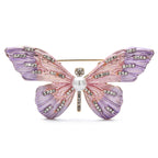 Enamel Butterfly with Sparkling Wing Stripes Brooch — Purple
