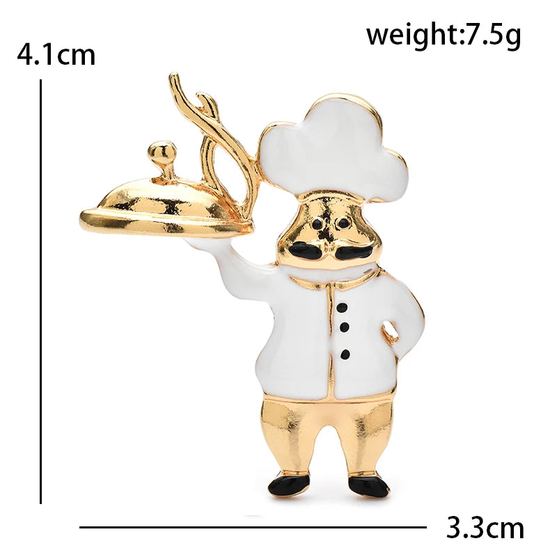 Enamel Chef Holding a Serving Tray Brooch — dimensions