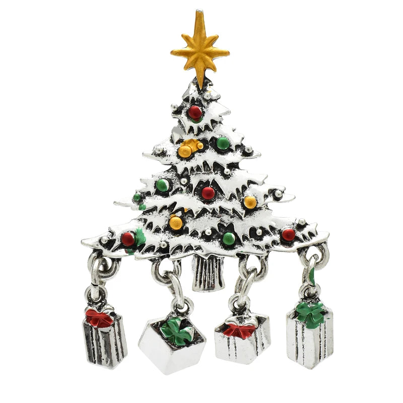 Jeweled Christmas Tree with Gift Charms Brooch
