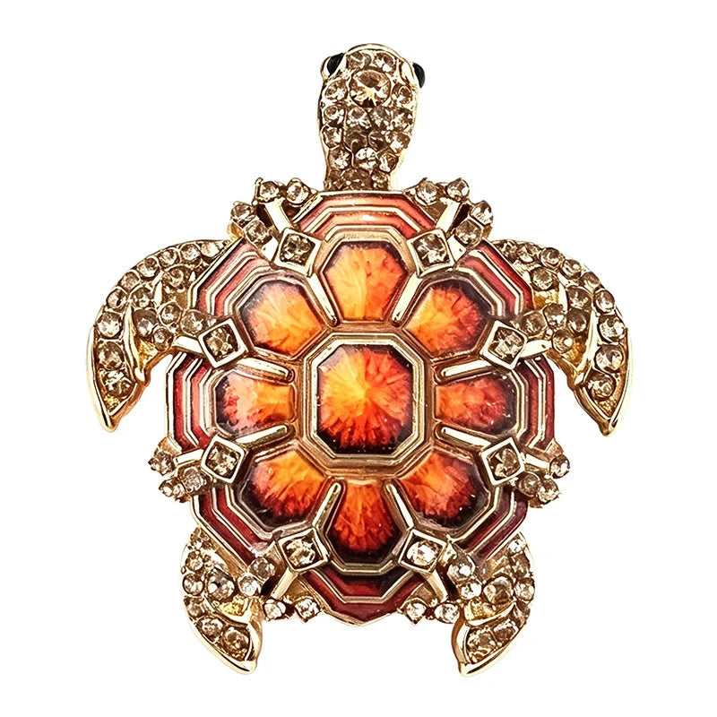 Sea Turtle with Rhinestone Border Brooch original white background product photo