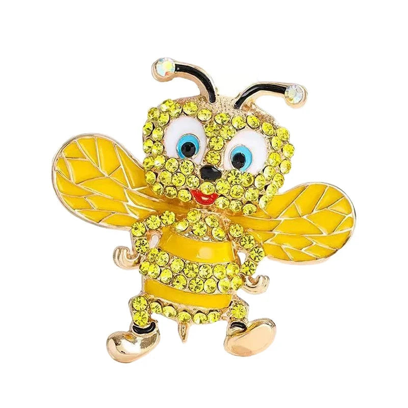 Smiling Enamel Bee with Rhinestones Brooch — Yellow