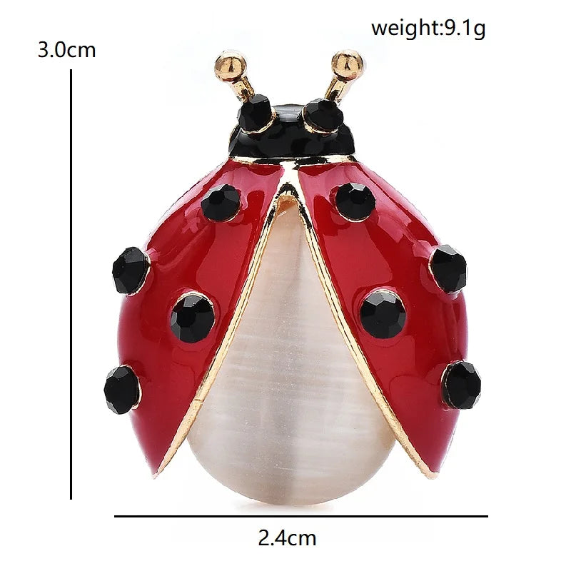 Red Enamel Ladybug with Ivory Accent Brooch — dimensions