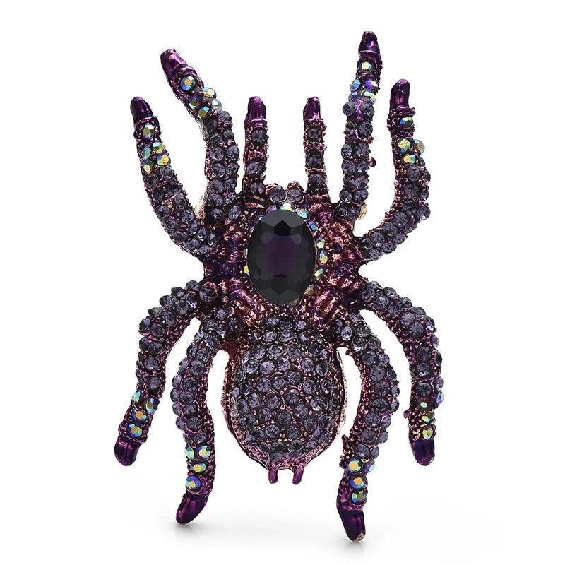 Oversized Rhinestone Spider Brooch — Purple