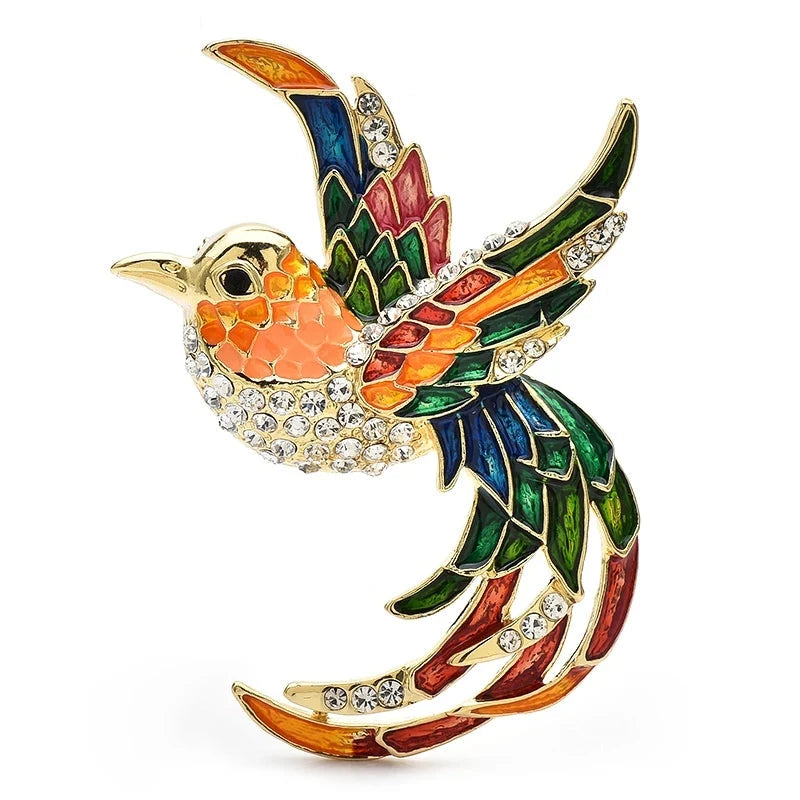 Colorful Long-Tailed Bird in Flight Brooch product variant photo