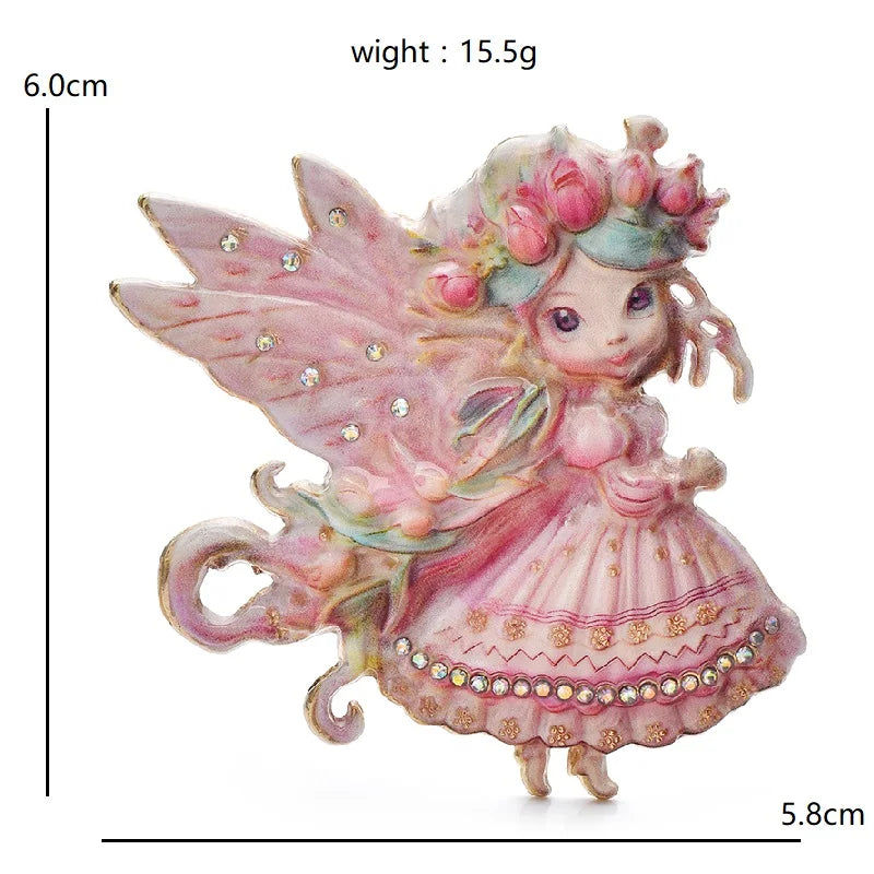 Butterfly Fairy with Floral Crown and Ruffled Dress Brooch dimensions and weight